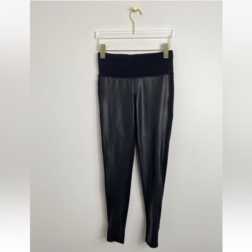 Athleta Gleam Faux Vegan Leather Front Tight Leggings Stretch Black Size S EUC